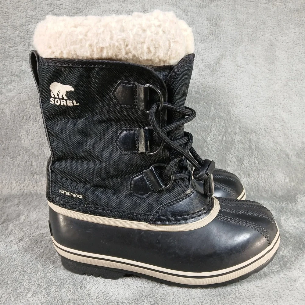 Sorel Snow Boots Kids 1 Yoot Pac Black Rubber Waterproof